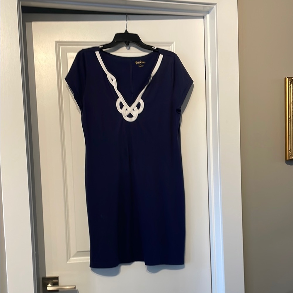 Navy Blue Dress with White Trim